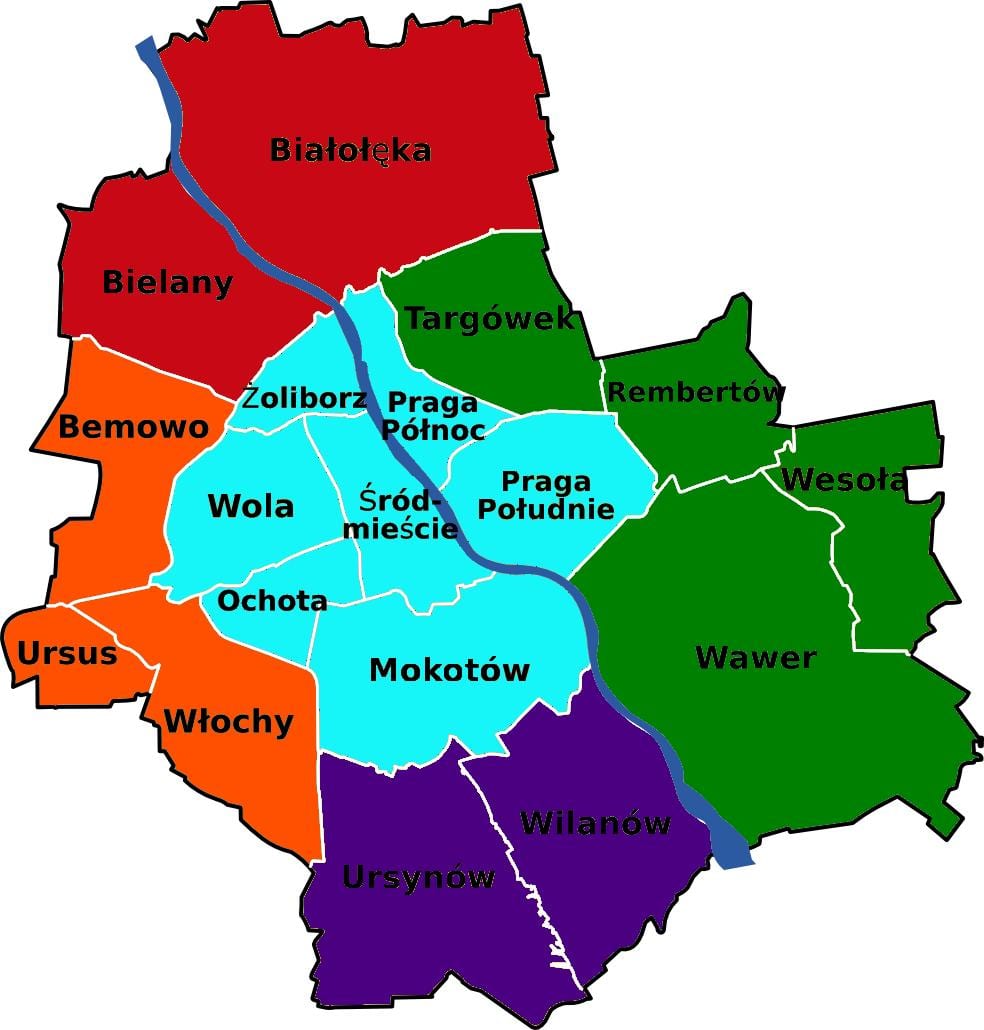 नक्शे के वारसॉ जिलों