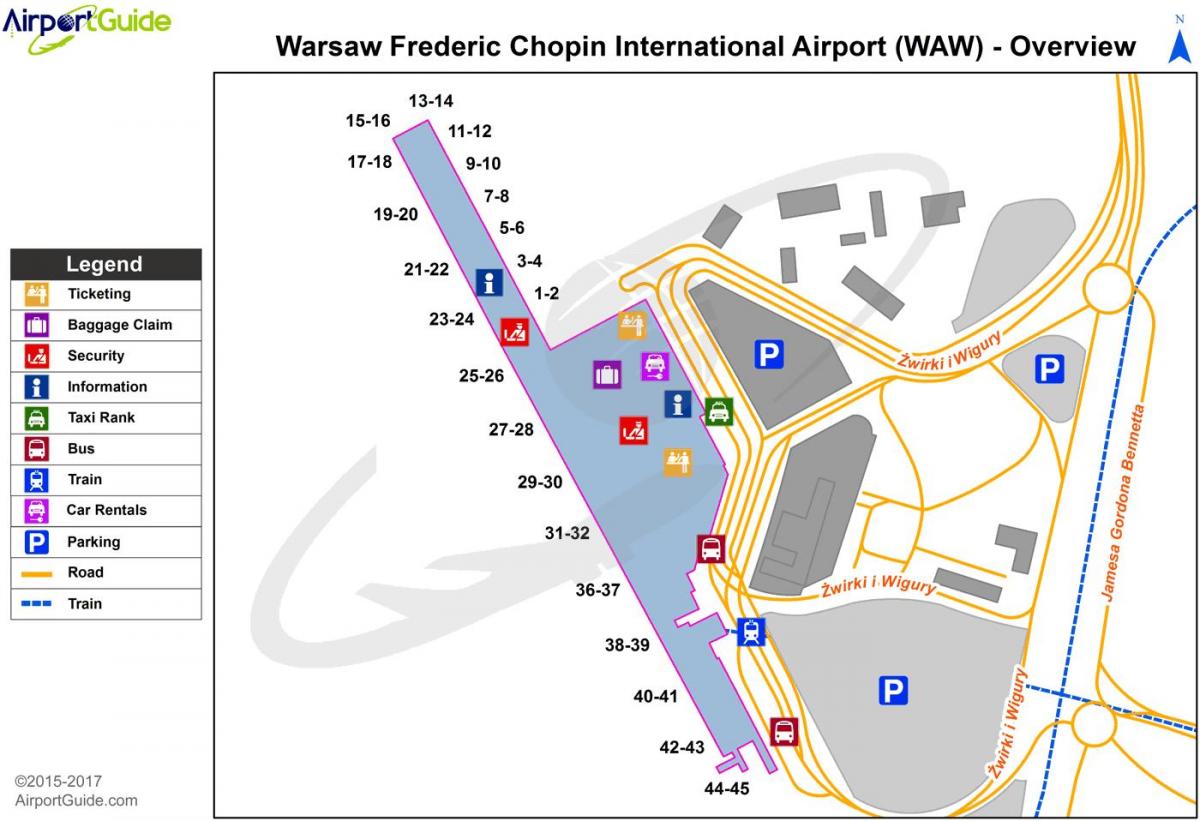 वारसा waw हवाई अड्डे का नक्शा